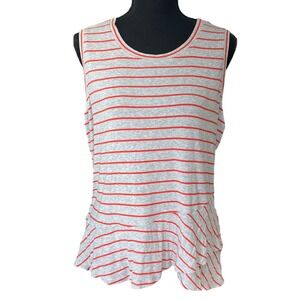 Cabi Peplum Stripe Tank Top Womens‎ M Gray Red Nautical Casual Minimalist Soft